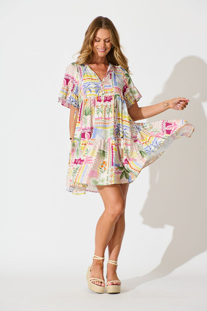 Northcote Smock Dress in Multi Patchwork Print
