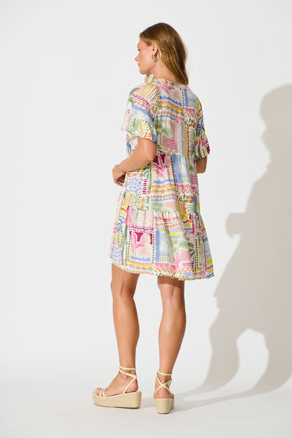 Northcote Smock Dress in Multi Patchwork Print