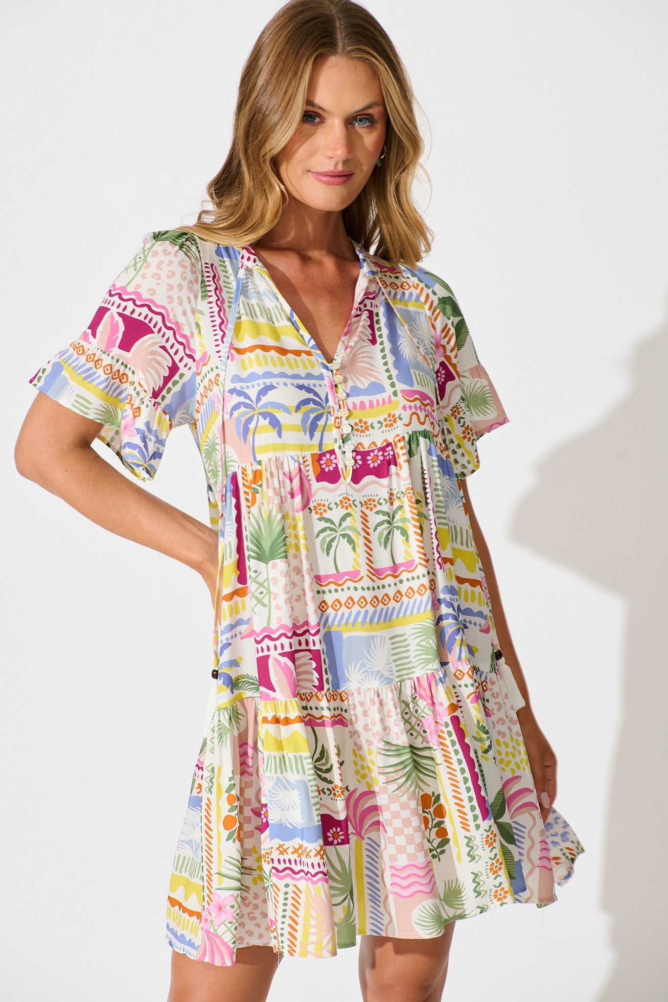 Northcote Smock Dress in Multi Patchwork Print