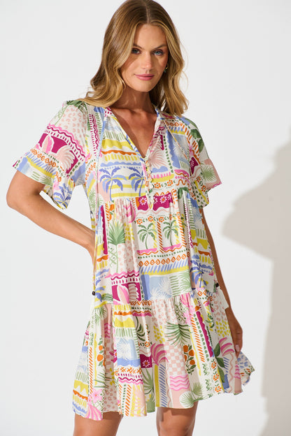 Northcote Smock Dress in Multi Patchwork Print