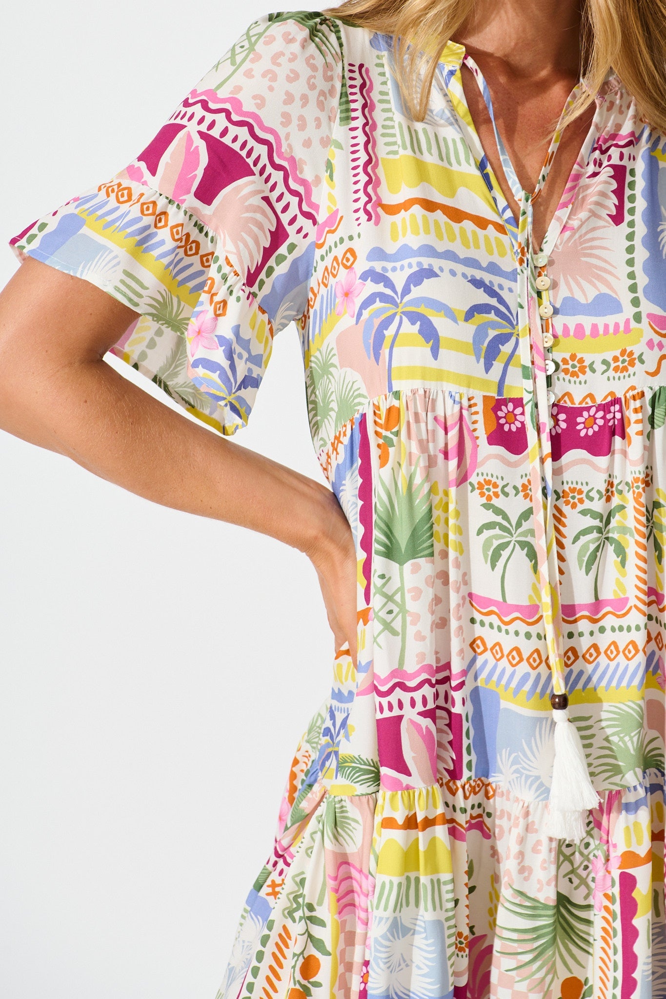 Northcote Smock Dress in Multi Patchwork Print