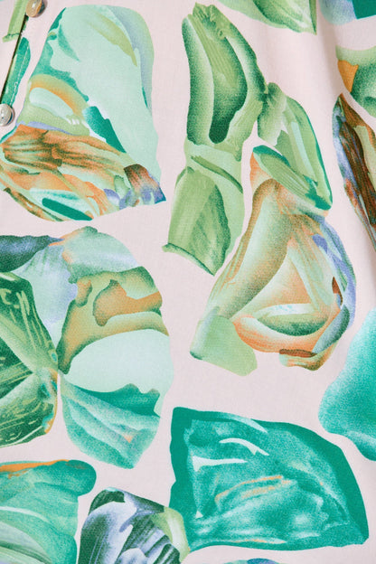 Lombard Top in Multi Green Leaf Print