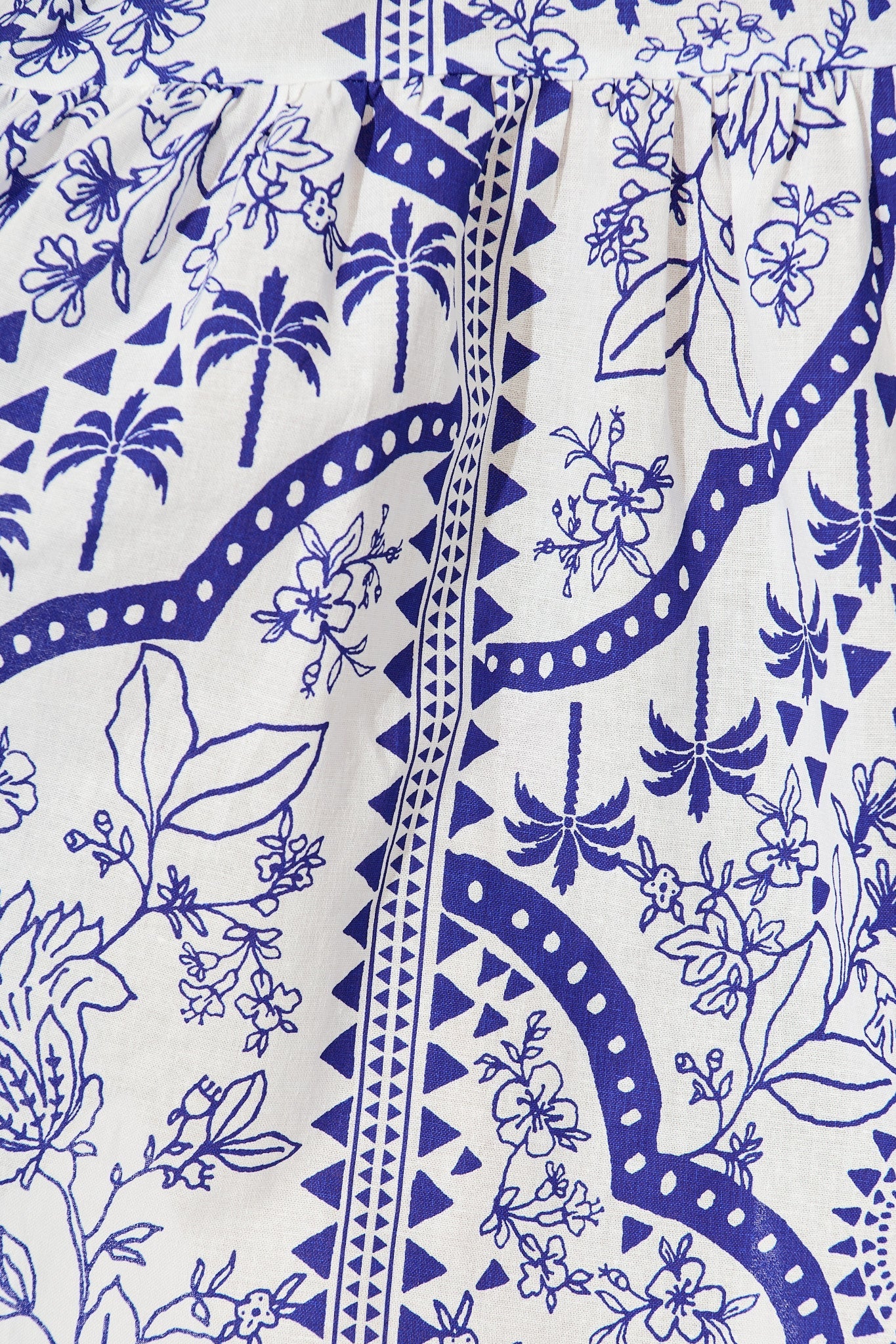 Eloise Shirt Dress in White and Blue Cotton Linen