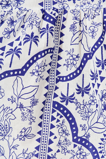 Eloise Shirt Dress in White and Blue Cotton Linen