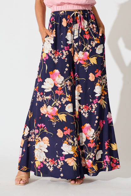 Lucia Pant In Navy with Multi Floral