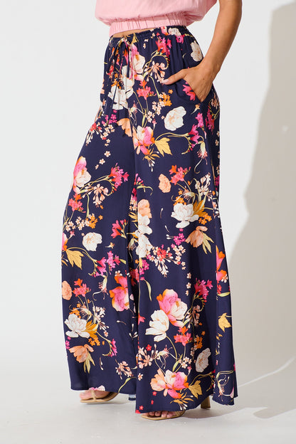 Lucia Pant In Navy with Multi Floral