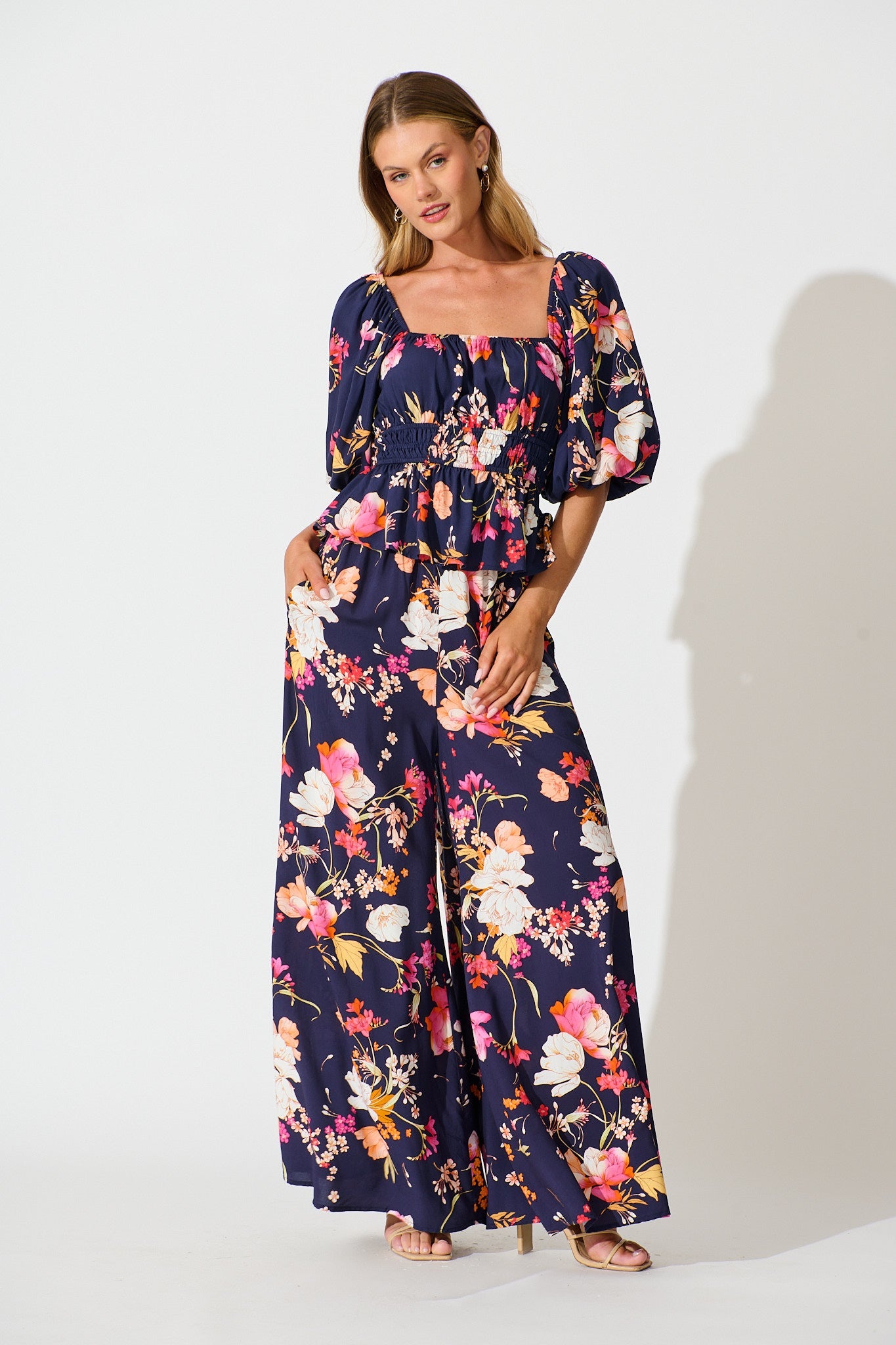 Lucia Pant In Navy with Multi Floral