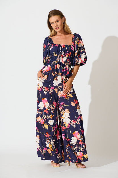 Lucia Pant In Navy with Multi Floral