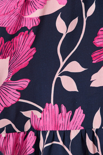 Lara Dress In Navy with Pink Floral