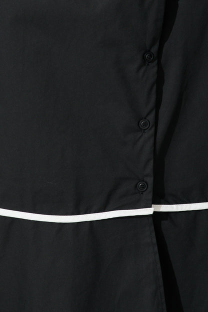 Rhea Maxi Shirt Dress in Black with Contrast Piping Cotton