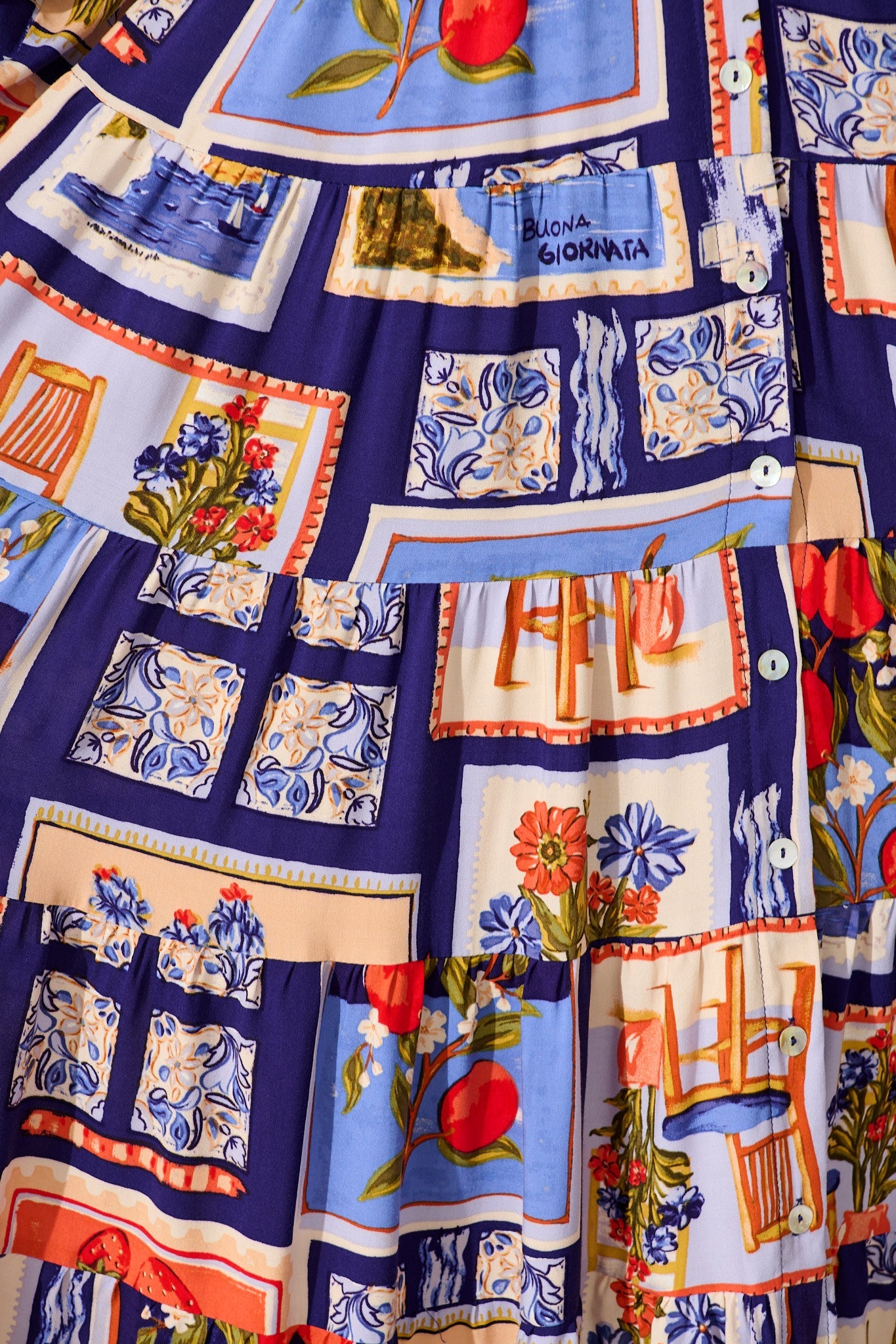 Modical Midi Dress In Blue Multi Postcard Print