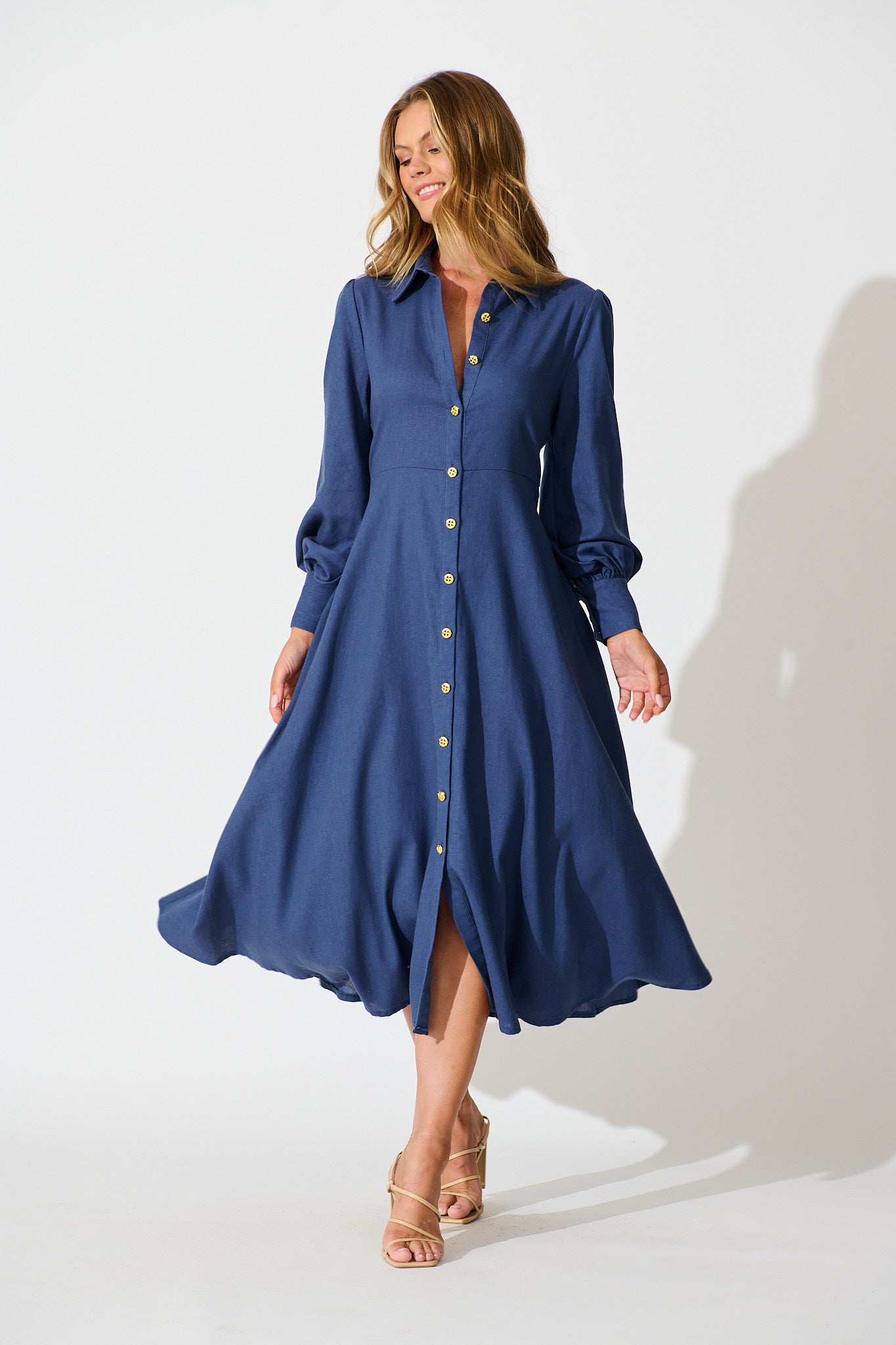 Ciao Bella Maxi Shirt Dress in Navy Linen Blend