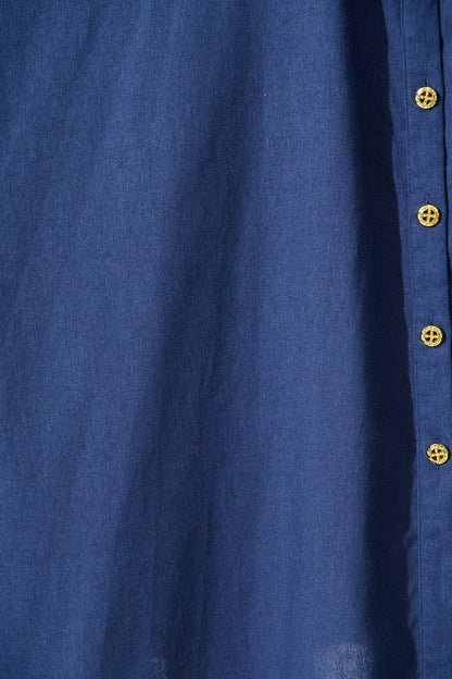 Ciao Bella Maxi Shirt Dress in Navy Linen Blend
