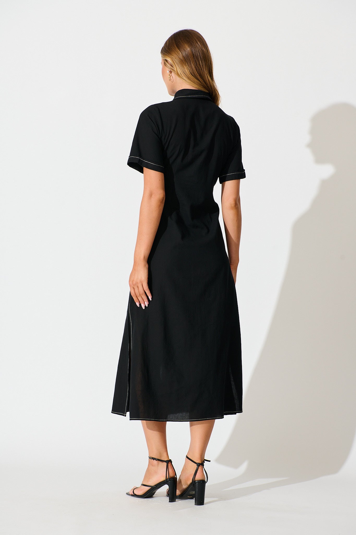 Christiana Maxi Shirt Dress In Black Linen Blend