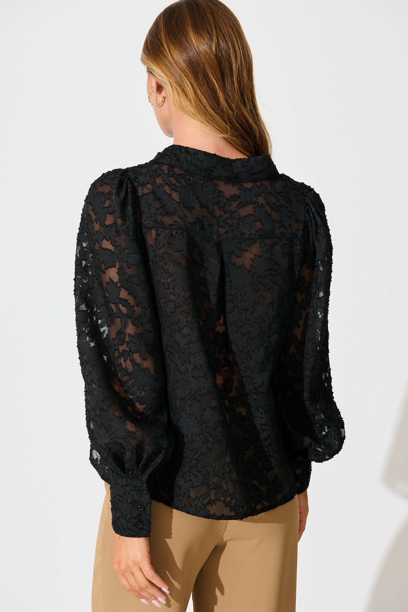 Vanessa Shirt In Black Leaf Burnout Chiffon