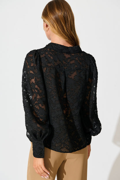 Vanessa Shirt In Black Leaf Burnout Chiffon