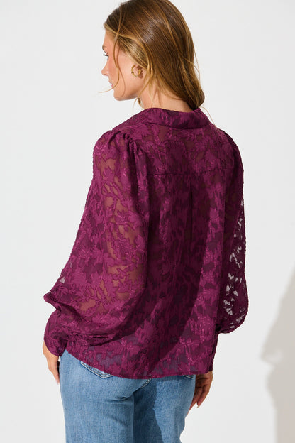 Vanessa Shirt in Plum Leaf Burnout Chiffon