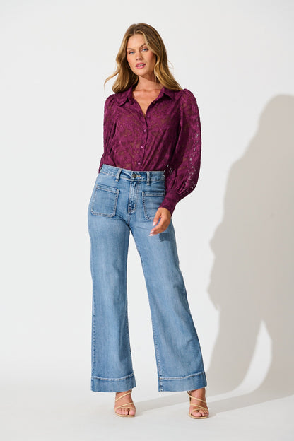 Vanessa Shirt in Plum Leaf Burnout Chiffon