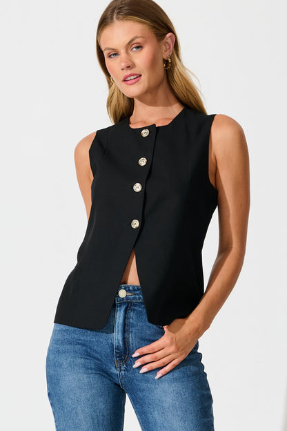 Elira Vest in Black Linen Blend