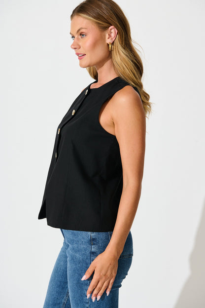 Elira Vest in Black Linen Blend