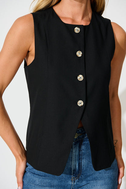 Elira Vest in Black Linen Blend