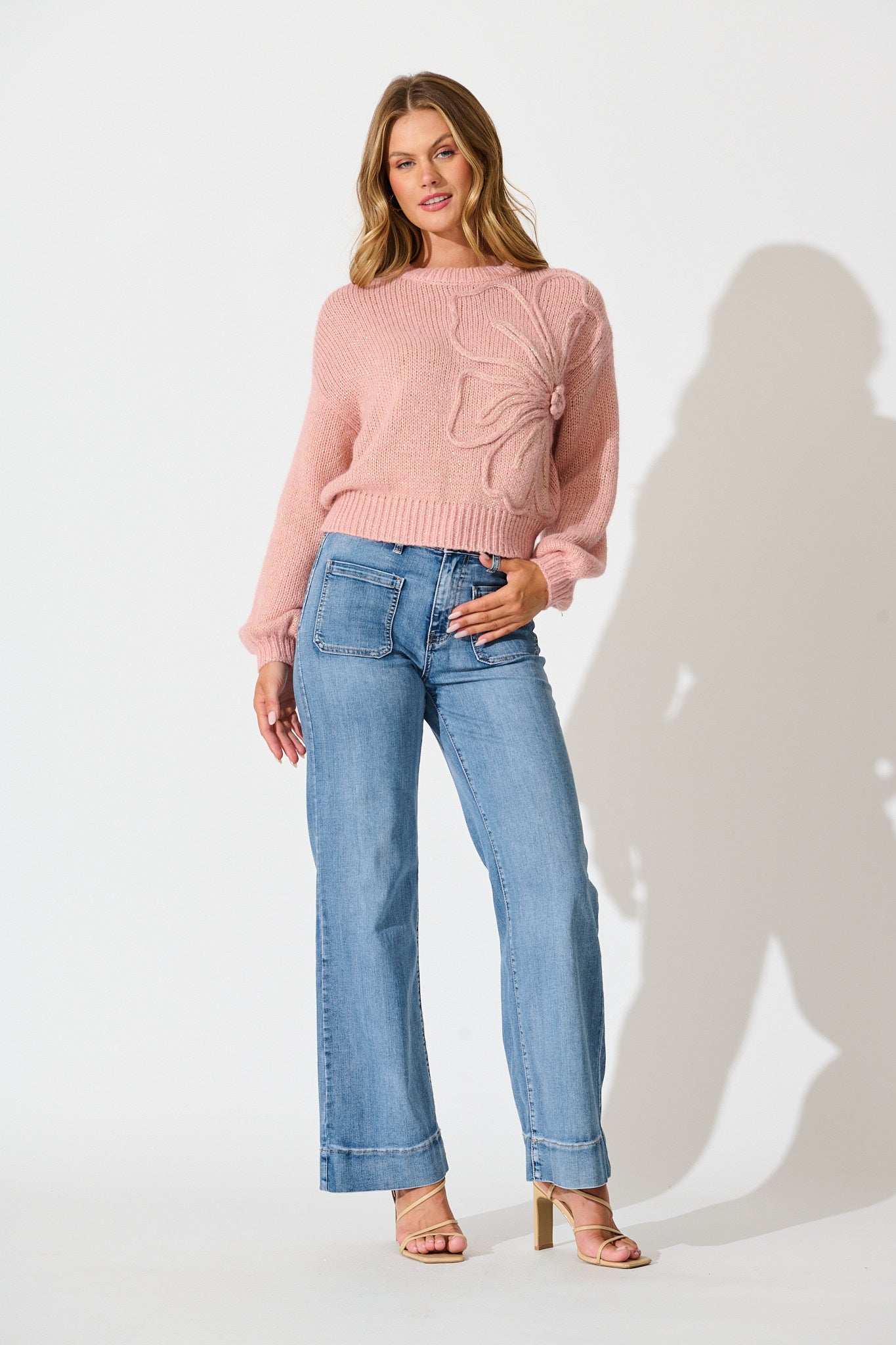 Zoe Knit in Dusty Pink Lurex Wool Blend