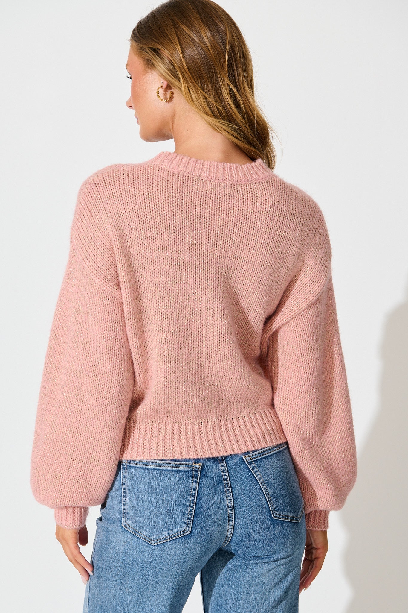 Zoe Knit in Dusty Pink Lurex Wool Blend