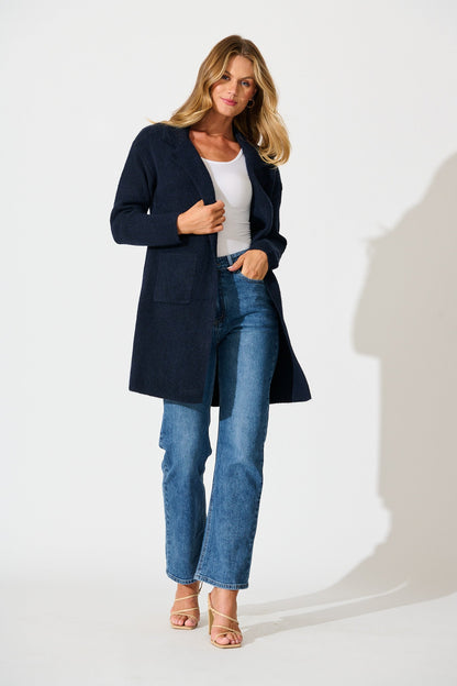 Quinzy Knit Coat In Navy