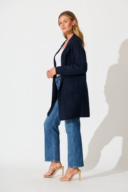 Quinzy Knit Coat In Navy