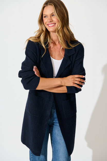 Quinzy Knit Coat In Navy