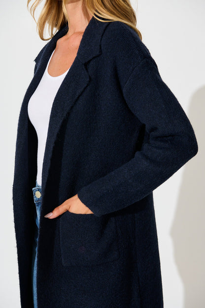 Quinzy Knit Coat In Navy