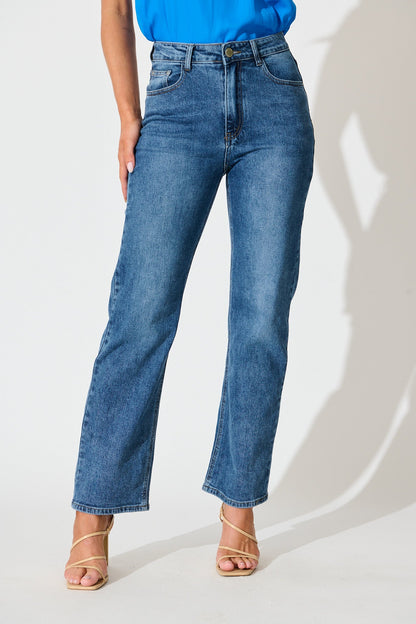Atwood High Rise Relaxed Leg Jean in Mid Blue Denim