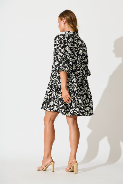 Caracelle Smock Dress Black with Cream Floral