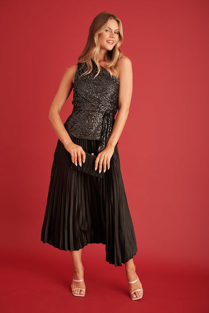 Evening Star One Shoulder Top In Pewter Sequin