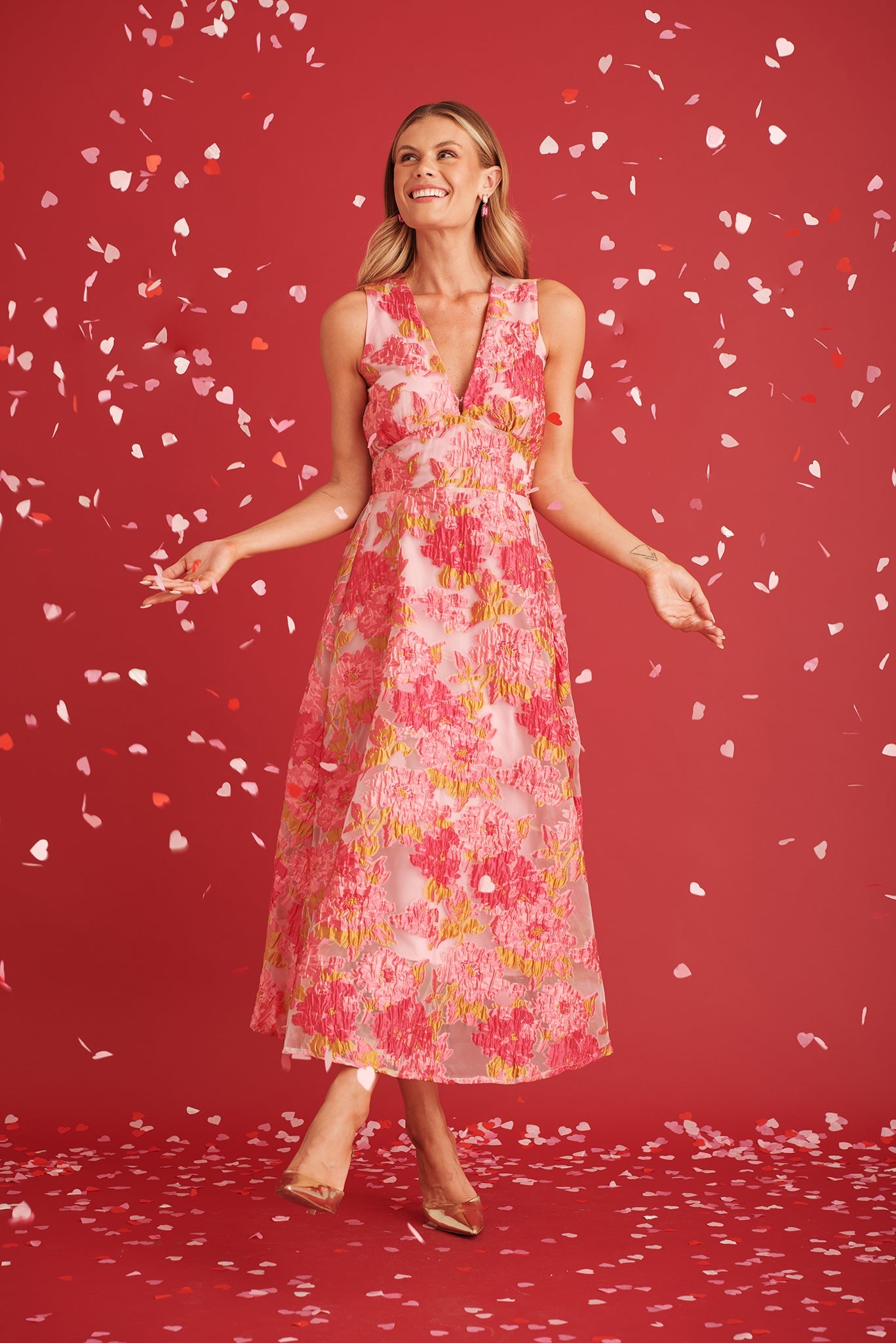 Opuluxe Maxi Dress In Pink Floral Organza Jacquard