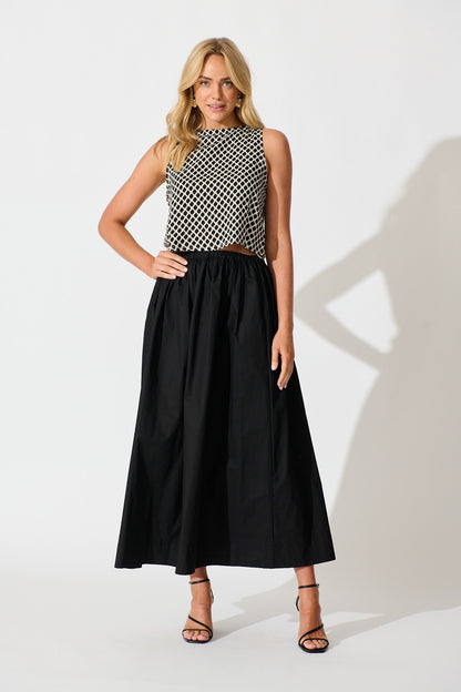 Leona Top in Black and Cream Geometric Print