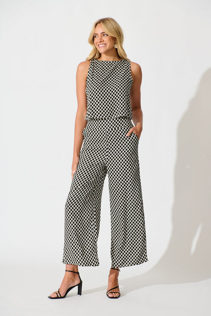 Leona Top in Black and Cream Geometric Print