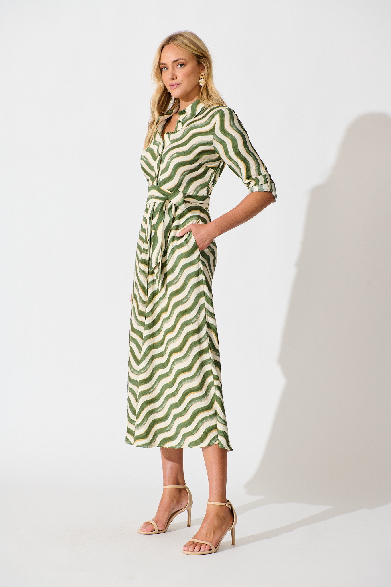 Tia Maxi Shirt Dress in Khaki Swirl Print