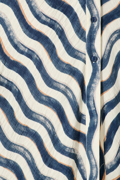 Tia Maxi Shirt Dress in Navy Swirl Print