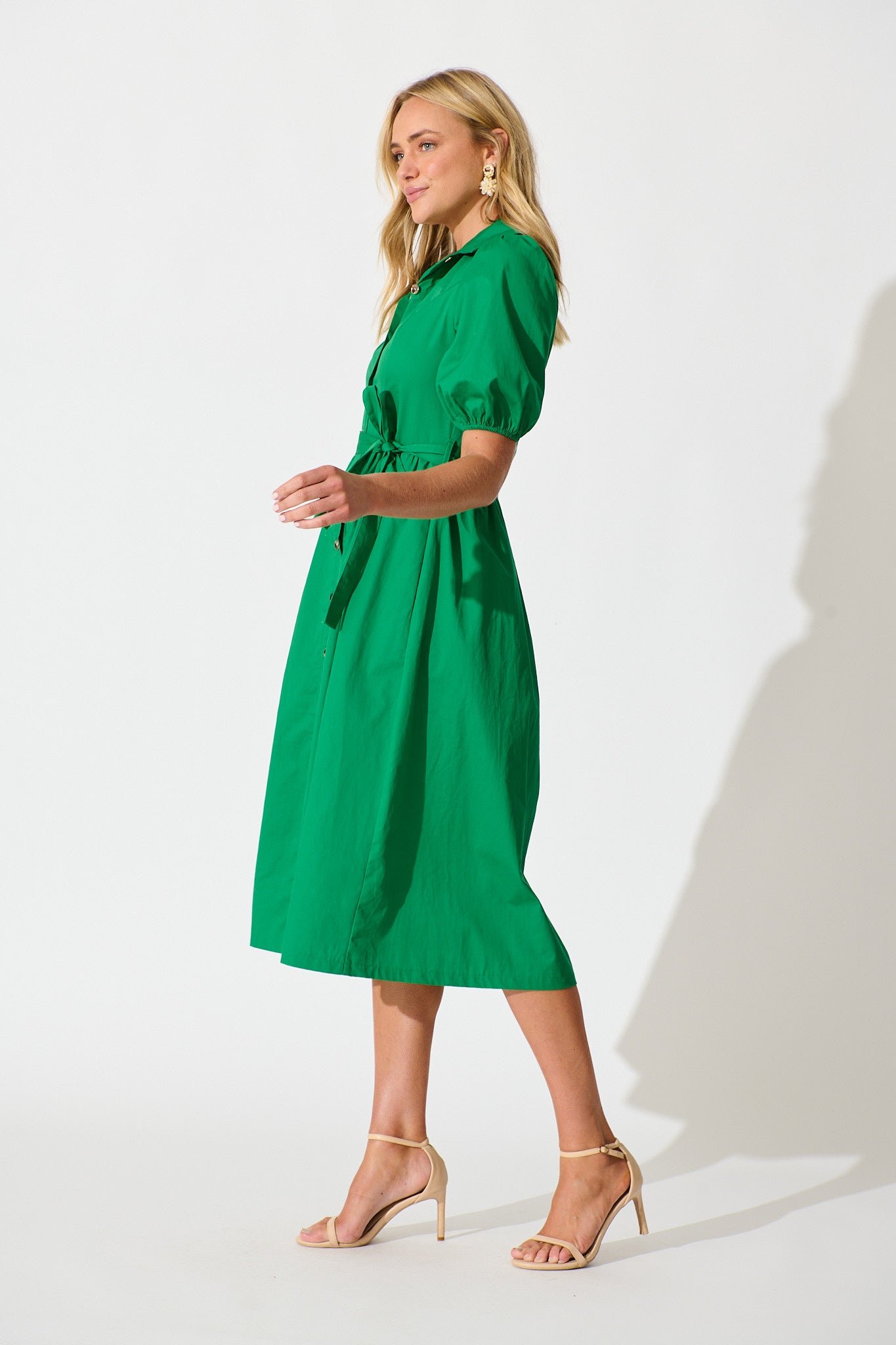 Adrienne Midi Shirt Dress in Green Cotton