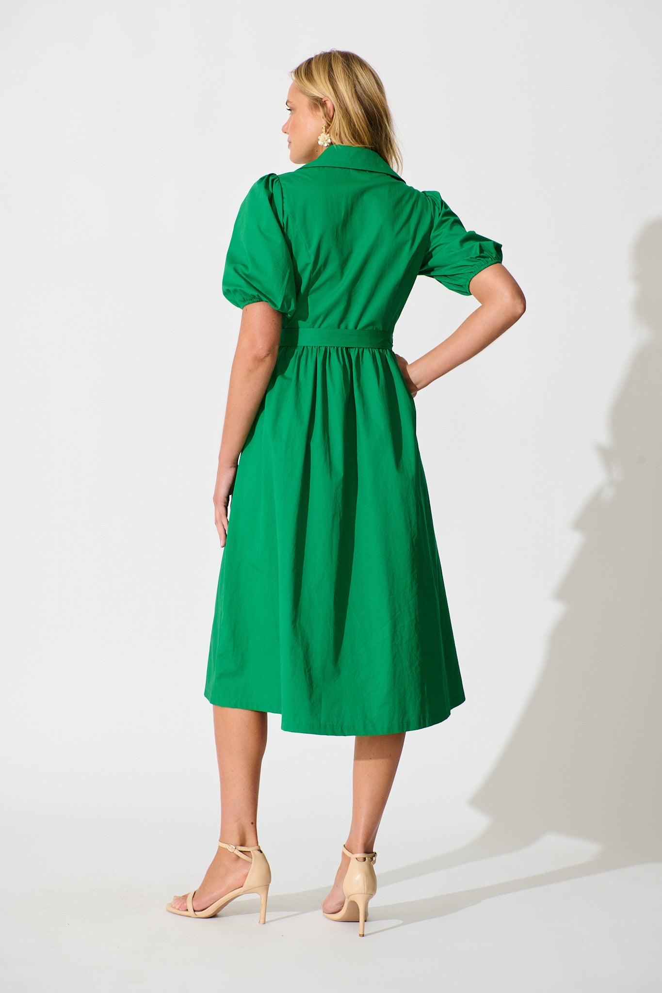 Adrienne Midi Shirt Dress in Green Cotton