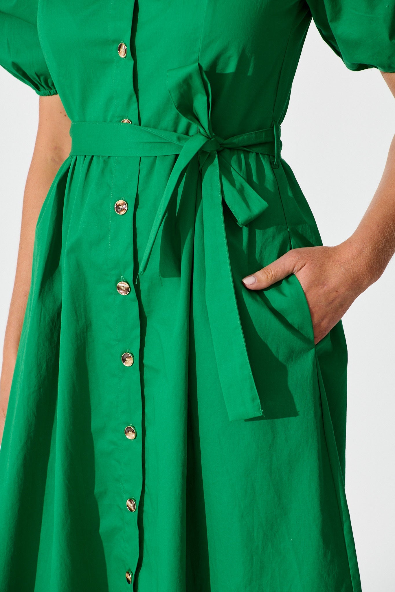 Adrienne Midi Shirt Dress in Green Cotton