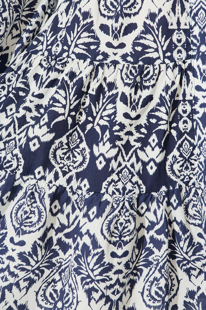 Serene Dress in Navy and White Print Cotton