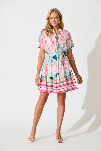 Flora Dress in Pink Multi Linen Blend
