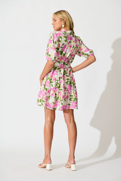 Adara Dress in Pink and Green Floral