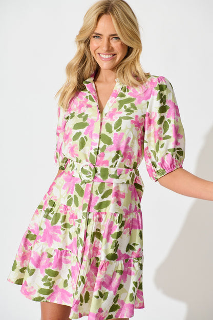 Adara Dress in Pink and Green Floral