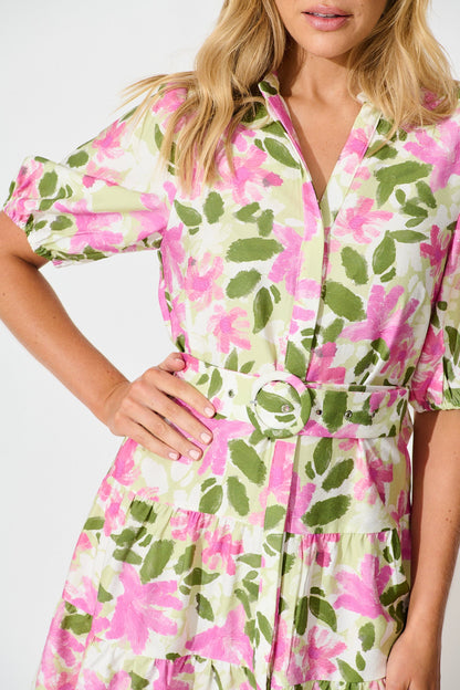 Adara Dress in Pink and Green Floral