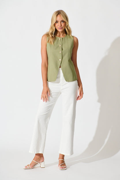 Elira Vest In Khaki Linen Blend