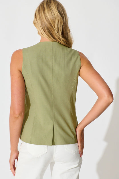 Elira Vest In Khaki Linen Blend