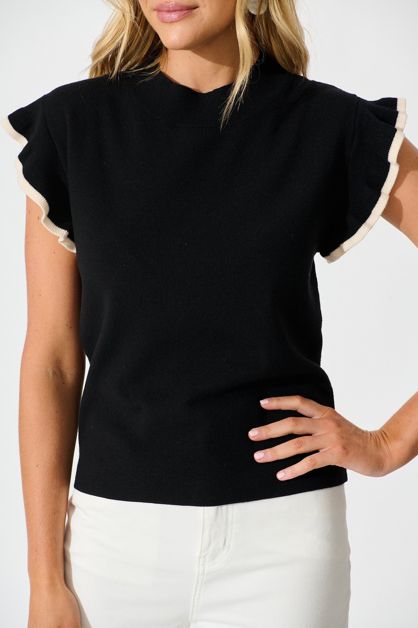 Louisa Knit Top in Black Wool Blend